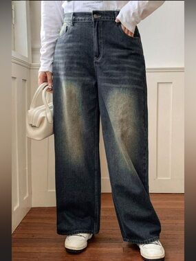Dazy Y2K Grunge Jeans Med Relaxed Wide Leg Light Faded Denim High Rise EUC